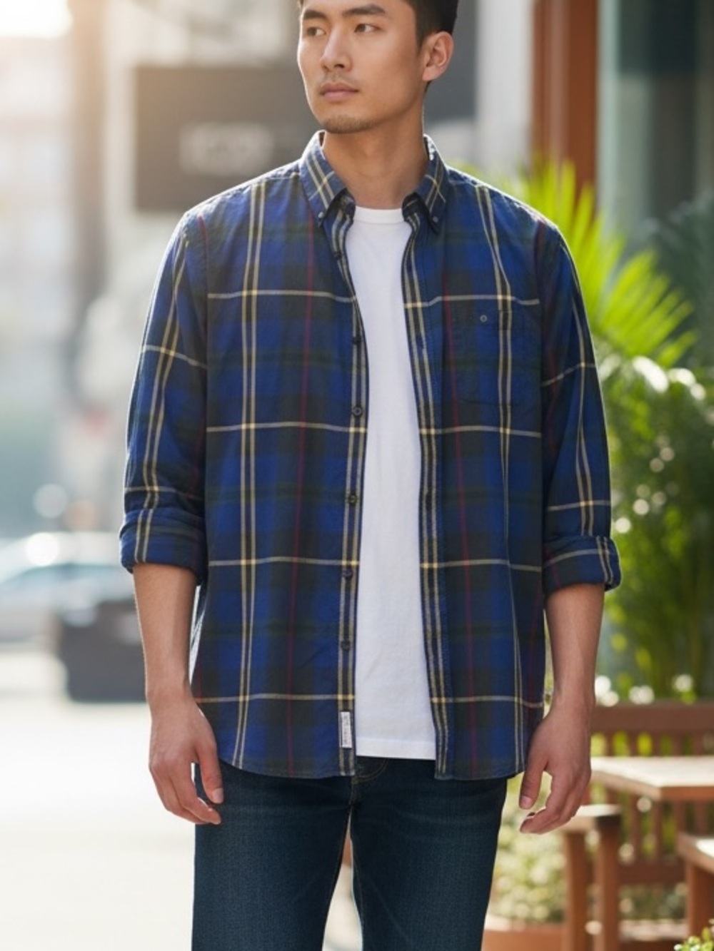 Vintage Burberrys of London Blue Plaid Button Down Shirt Cotton USA XL